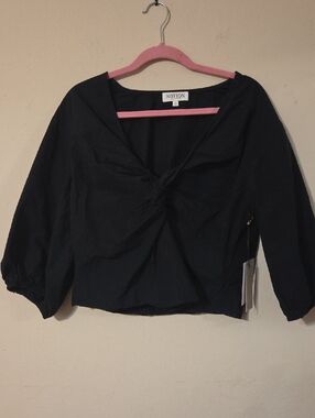 Nation LTD Black Twist-Front Blouse with Three-Quarter Sleeves